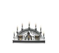 Konstsmide Luces de Navidad/LED Silueta de Madera Pueblo Escena Vela Arco/Temporizador de 6H, 10 Diodos, Funciona con Pilas o USB, Interior, 2 x AA 1.5V (excluido)