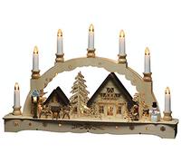 Konstsmide Silueta de madera "siete velas", color natural, transformador interno de 5 V, funciona con pilas, 17 diodos de luz blanca cálida