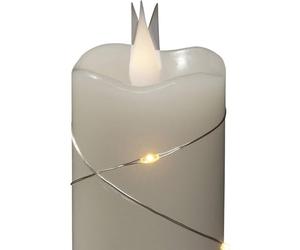 Konstsmide Vela delgada sin llama a batería, luz 3D, funciona con pilas, llama parpadeante en movimiento, cera blanca crema real, micro luces de hadas, temporizador de 4 u 8 horas, 15,2 x 5 cm