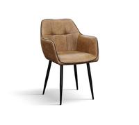 KONTE.DESIGN Juego de 2 sillas París de piel sintética color camel y patas de metal negro, con reposabrazos