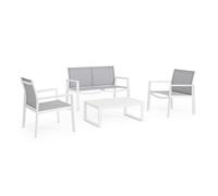 KONTE.DESIGN Juego de salón de jardín GRANADA de textileno gris claro y estructura de aluminio blanco, 4 piezas