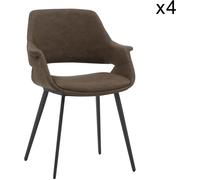 Konte.Design Lote de 4 sillas de polipiel marrón y patas de metal negro