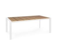 KONTE.DESIGN Mesa de jardín Elias con tablero color teca y estructura de aluminio blanco, 198 × 100 cm
