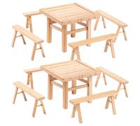 KONTONTY 2 Juegos de Muebles de Madera DIY Mesa y Sillas de Estilo Chino para Casita de Muñecas Puzzle Ensamblable Manual para Decoración y Juguete Educativo Infantil