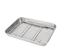 KONTONTY 2 Piezas Bandeja Horno Rectangular Acero Inoxidable con Rejilla Extraíble para Hornear y Escurrir Aceite Set Duradero Fácil Limpieza