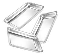 KONTONTY 3 Piezas Bandeja Rectangular de Acero Inoxidable Bordes Profundos | Acabado Pulido Color Plata, Resistente para Carne y Asado, Uso en Hoteles y Cocina Diaria