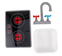 KONTONTY 3 Piezas Juguetes Cocina Infantil con Placa Inducción Electrónica Luz Sonido Fregadero y Grifo para Niñas Role Play Kitchen Sink
