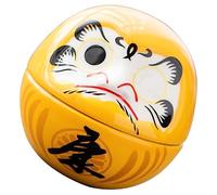 KONTONTY Adorno de Gato de la Suerte Balance Toy Muñeco Dámaru decoración Budismo Zen Daruma japonés Tradicional Figura de Gato Muñeca Japonesa Daruma Decorativo Vaso Daruma cerámica Yellow