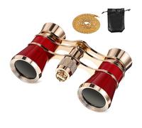 KONTONTY Binoculares de Ópera Compactos Cadena para Mujer, Prismáticos Pequeños 3x25 de Metal Rojo Vintage, Accesorios para Observación de Aves y Teatro Bolsa de Almacenamiento