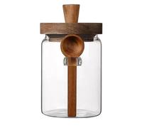 KONTONTY Bote de Café de Vidrio Hermético 550ml, Frasco de Almacenamiento Cilíndrico con Tapa de Madera, para Café, Té, Dulces y Frutos Secos, para Hogar y Panadería