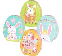 KONTONTY Caja de Galletas de Hojalata Forma de Huevo de Pascua y Diseño de Conejo, Ligera y Decorativa para Almacenamiento en Fiestas de Pascua, Pack de 4 Unidades