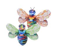 KONTONTY Colgantes Decorativos de Hierro en Forma de Abeja para Jardín al Aire Libre, 2 Piezas Alas Verdes y Naranjas, Arte Mural Resistente Oxidación para Decoración de Paredes Exterior