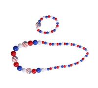 KONTONTY Conjunto de Collares y Pulseras de Perlas de Madera para Celebraciones Patrióticas Decoración del Día Joyería Accesorios de Moda Especiales