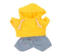 KONTONTY Conjunto de Ropa para Muñecas 20 CM con Sudadera de Felpa Amarilla y Vaqueros Azules Claros con Vuelta Disfraz de Peluche para Ositos Ropa para Muñecos y Juguetes de Vestir