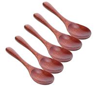 KONTONTY Cucharas de madera para servir 5 piezas, cucharas de degustación de estilo japonés con acabado artesanal, para desayuno y postre, fáciles de limpiar, 15,5 x 4 cm