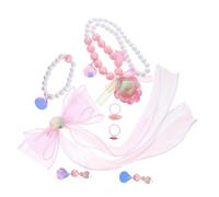 KONTONTY Joyería Infantil Princesa Sirena con Clips de Lazo Collar de Conchas Pulsera de Perlas y Anillo para Niñas Accesorios Coloridos para Fiestas y Disfraces