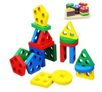 KONTONTY Juguetes de Madera para Clasificar y Apilar con Formas Geométricas Bloques Educativos para Pequeños Desarrollo Cognitivo y Coordinación Manual