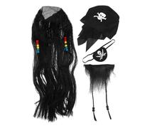KONTONTY Peluca De Pirata Para Cosplay Conjunto De Para Barba Y Ojos Decoraciones Para Fiestas De Adultos Accesorios Reutilizables Para Disfraces De Halloween Para Hombres