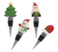 KONTONTY Tapones de Botella Reutilizables de Acero Inoxidable para Vino Diseño Navideño Decorativo, Ideales para Fiestas de Navidad y Temporada Festiva, Pack de 4 Unidades