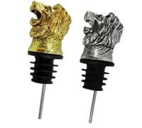 KONTONTY Tapones de Vino de Aleación Vertedor Ligero para Botellas Forma de Cabeza de León, Set de 2 Piezas en Tonos Oro y Plata Adecuado para Fiestas y Uso en Casa
