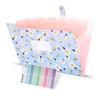 KONVINIT Acordeón desplegable de papel doblado de 8 piezas Cartera de documento impreso floral con cierre de hebilla Organizador de archivo de color rosa cubierta