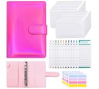 KONVINIT Carpeta Presupuestaria A6,Carpeta de Cuaderno 6 hoyos Anillas con 12 Bolsillos Transparentes,12 Hoja de Presupuesto,Libreta para Ahorrar dinero,Carpeta Ahorro Dinero