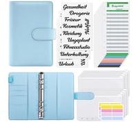 KONVINIT Carpeta Presupuestaria A6,Carpeta de Cuaderno 6 hoyos Anillas con 12 Bolsillos Transparentes,12 Hoja de Presupuesto,Libreta para Ahorrar dinero,Carpeta Ahorro Dinero,blue