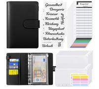 KONVINIT Carpeta Presupuestaria A6,Carpeta de Cuaderno 6 hoyos Anillas con 12 Bolsillos Transparentes,8 Hoja de Presupuesto,Libreta para Ahorrar dinero,Carpeta Ahorro Dinero,black