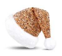 KONVINIT Gorro Navidad,Gorro de Navidadon Lentejuelas,Cálido Gorro de Navidad para adultos,Gorro Navideño y Sombrero de Santa Claus,Gorro brillante para navidad,champán dorado