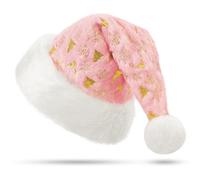 KONVINIT Rosa Gorro Navidad Gorro papa Noel Adulto Felpa Gorro Santa Claus Sombrero de Navidad con motivos de árboles de Navidad, renos y copos de nieve,Gorro Elfo Navidad, rosa