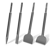 Konvixon Juego de 4 Cinceles SDS Plus, 250 mm Cincel SDS Recto y Curvado a 20°, Punta y Plano para Demolición de Azulejos, Concreto, Ladrillos, Piedra y Albañilería, Compatible con Martillos SDS-Plus