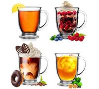 Konzept 11 - Juego de 4 vasos de té con asa, 400 ml XXL, vasos de café latte macchiato, copas de cóctel, perfectos para té, café, vino caliente, capuchino, transparente, apto para lavavajillas