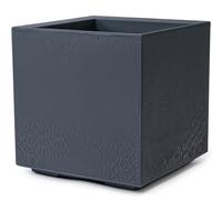 KONZEPT gran macizo de flores con ruedas 40x40x40 cm, para interior y exterior, cuadrado, antracita con aspecto de hormigón, de plástico, móvil - ideal para jardín, terraza, balcón y espacios