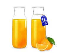 KONZEPT Juego de 2 jarras de agua sin tapa, jarra de cristal de 1 litro, ideal para agua, zumo, vino, limonada, coctails y leche