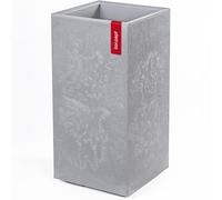 KONZEPT Macetero grande alto de hormigón con ruedas y drenaje, 28,6 x 28,6 x 59,4 cm, para interior y exterior, color gris