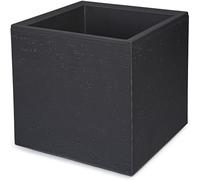 KONZEPT Macetero grande con ruedas, de material 100% reciclado, 30 x 30 x 30 cm, para interior y exterior, cuadrado, negro con aspecto de hormigón, móvil, ideal para jardín, terraza, balcón y salas de