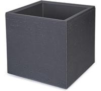 KONZEPT Macetero grande con ruedas, de material 100 % reciclado, 30 x 30 x 30 cm, para interior y exterior, cuadrado, antracita con aspecto de hormigón, móvil, ideal para jardín, terraza, balcón y