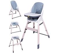 Koo-Di Silla alta 3 en 1 Tiny Taster y taburete para niños grandes, una silla alta que durará de destete a 8 años, sillas altas seguras y cómodas para bebés y niños pequeños, nube de lluvia