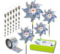 KOOBO HOME - Kit Espantapajaros Exterior 3 en 1 - Ahuyentador de Palomas - Espanta Palomas - Antipalomas - Ahuyentador de pajaros - Anti Palomas - Molino de Viento, Cinta Reflectante y espirales