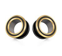 KOOBODY Juego de 2 dilatadores de oreja de tornillo de acero inoxidable 316L bicolor calibre 0G-1", 2g-6mm, Metal, Arenisca