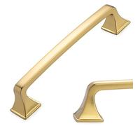 KOOFIZO Tirador de arco de gabinete de pie cuadrado grande, mango de muebles dorado cepillado, espacio de tornillo de 5 pulgadas/128 mm, paquete de 10 para puerta de armario de cocina, cajón de tocador de dormitorio, accesorios de armario de baño