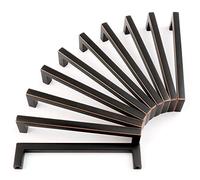 KOOFIZO Tiradores de gabinete de cocina de barra cuadrada maciza, tiradores de gabinete de bronce aceitado, distancia de los tornillos de 128 mm, paquete de 10 unidades para puerta de armario de