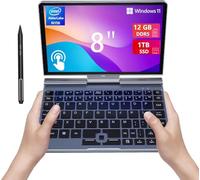 KOOFORWAY Mini laptop portátil de 8 pulgadas con pantalla táctil HD, Win 11 Pro, pequeña computadora portátil para juegos, N100 12 GB LPDDR5 512 GB M.2 SSD, Wi-Fi 6, BT 5.2 cámara de 2 MP, sensor G