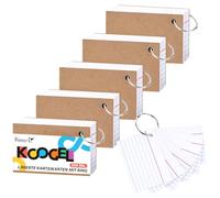 Koogel Fichas con rayas A8, 500 unidades con anillo en la práctica caja de aprendizaje, tarjetas de vocabulario para aprender vocabulario de viaje