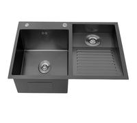 KOOGIMDDR 60x48cm Negro Gris Fregadero de lavandería, 304 Acero Inoxidable Lavabo de lavanderia balcón de Lavabo, pila de lavadero con Lavabo Lavadero Fácil De Limpiar Doble Fregadero