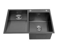 KOOGIMDDR 60x48cm Negro Gris Fregadero de Lavandería de Acero Inoxidable 304, Lavabo Doble de Balcón Fácil de Limpiar Para Piscina
