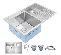 KOOGIMDDR 70x48cm lavabo de lavanderia Balcón De Lavabo De Acero Inoxidable Doméstico, fregadero de lavandería Con Placa De Lavandería Fácil De Limpiar Lavabo De Doble Fregadero (Color : Right)