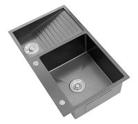KOOGIMDDR 70x48cm Negro Gris Fregadero de lavandería, 304 Acero Inoxidable Lavabo de lavanderia balcón de Lavabo, pila de lavadero con Lavabo Lavadero Fácil De Limpiar Doble Fregadero