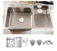 KOOGIMDDR 80x48cm lavabo de lavanderia Balcón De Lavabo De Acero Inoxidable Doméstico, fregadero de lavandería Con Placa De Lavandería Fácil De Limpiar Lavabo De Doble Fregadero (Color : Right)