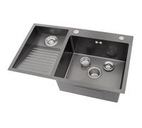 KOOGIMDDR 80x48cm Negro Gris Fregadero de Lavandería, 304 Acero Inoxidable Lavabo de Balcón, Doble Fregadero Fácil de Limpiar con Piscina